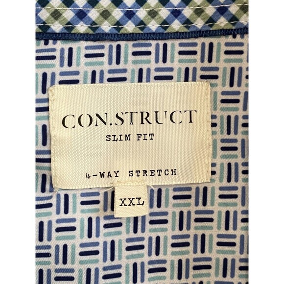 Con.Struct Long Sleeve Button Shirt Mens XXL Blue Plaid Slim Fit 4-Way Stretch - Picture 3 of 9